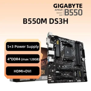 GIGABYTE AMD AM4 마더보드, Ryzen 3/4/5 시리즈 CPU 4 * DDR4, PCI-E 4.0 X16 ,4XSATA3.0 ,2xM.2, HDMI/DVI, B550M DS3H