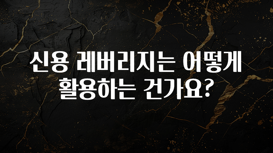 가성비 정보 신용 레버리지는 어떻게 활용하는 건가요? 꼭 확인해보세요