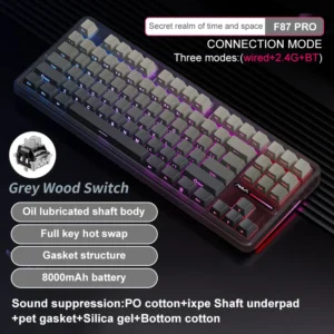 인기 제품만 모았다 AULA F87 Pro 기계식 키보드 2.4g/Usb/블루투스 트라이 모드 무선 87 키 Rgb Pbt 가스켓 5 레이어 침묵 전체 키 충격 없음 전합니다